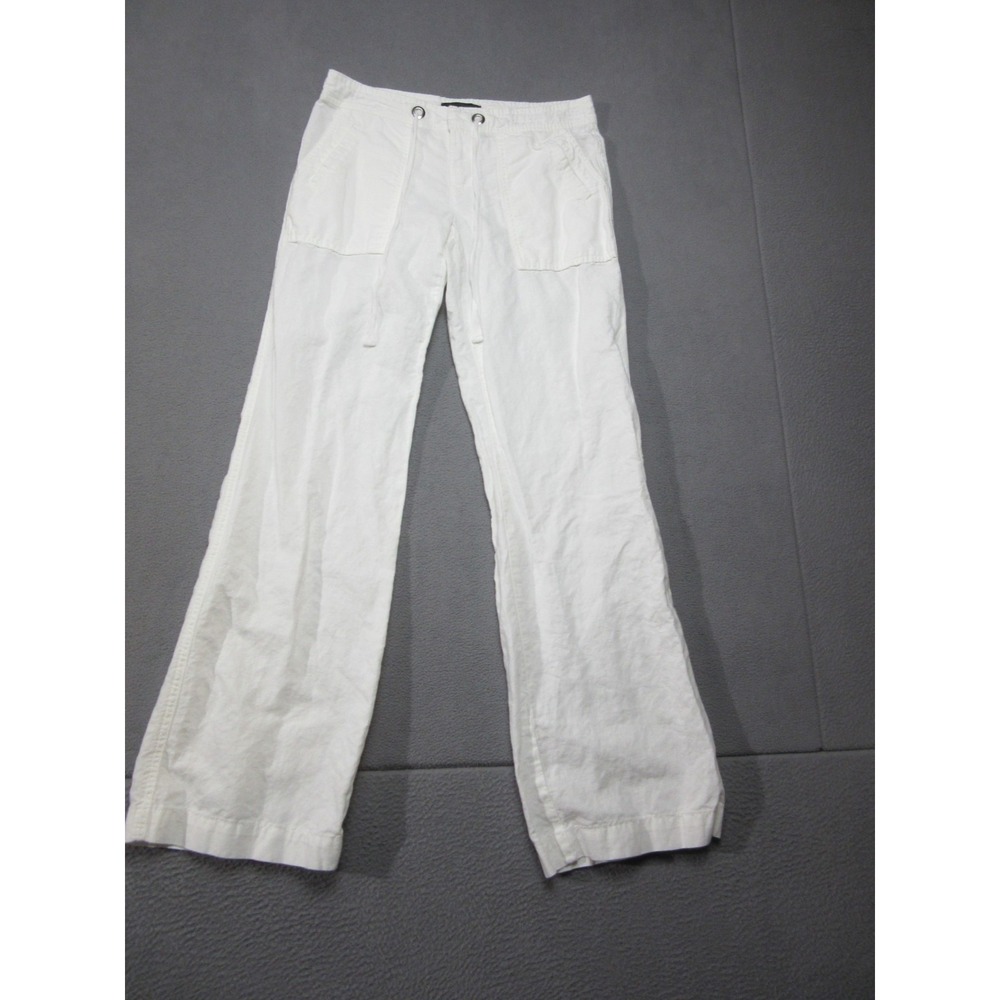 Banana Republic Pants Womens 2 White Linen Flare Leg Martin Fit Mid Rise Preppy